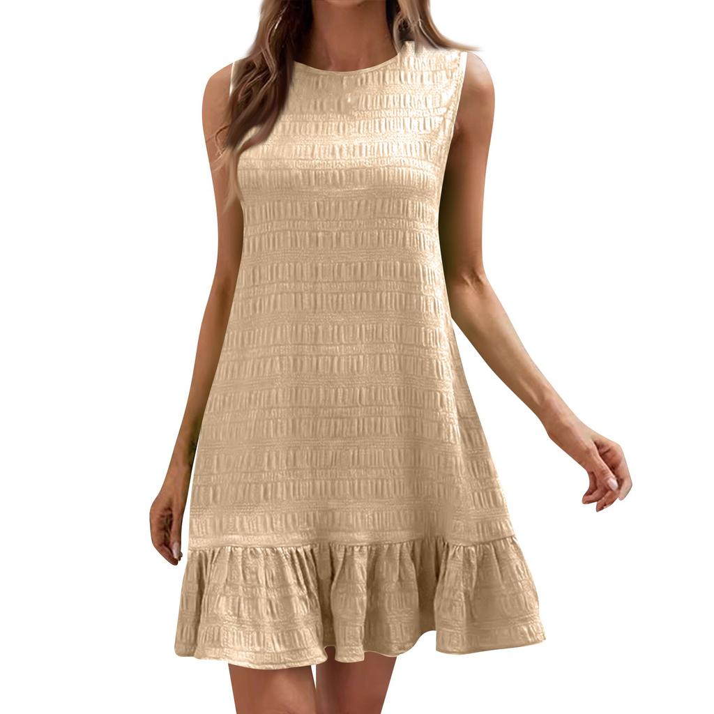 Women's Fashion Loose Versatile Sleeveless Round Neck Casual Solid Color Dresses