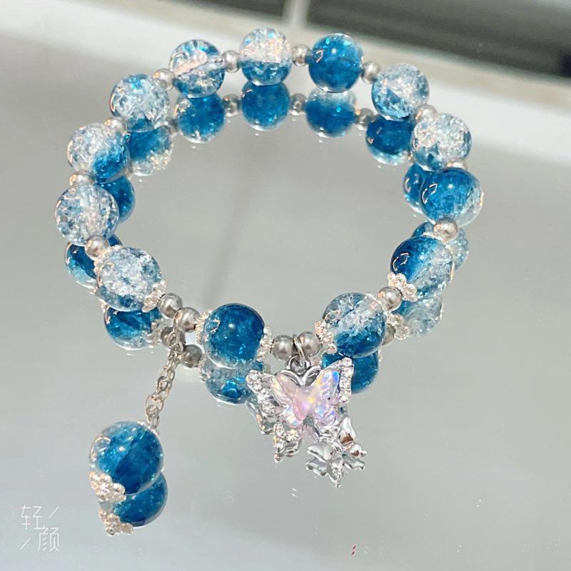 Floral Butterfly Glass Bead Bracelet – Perfect Gift for Girls, Best Friends, and Students