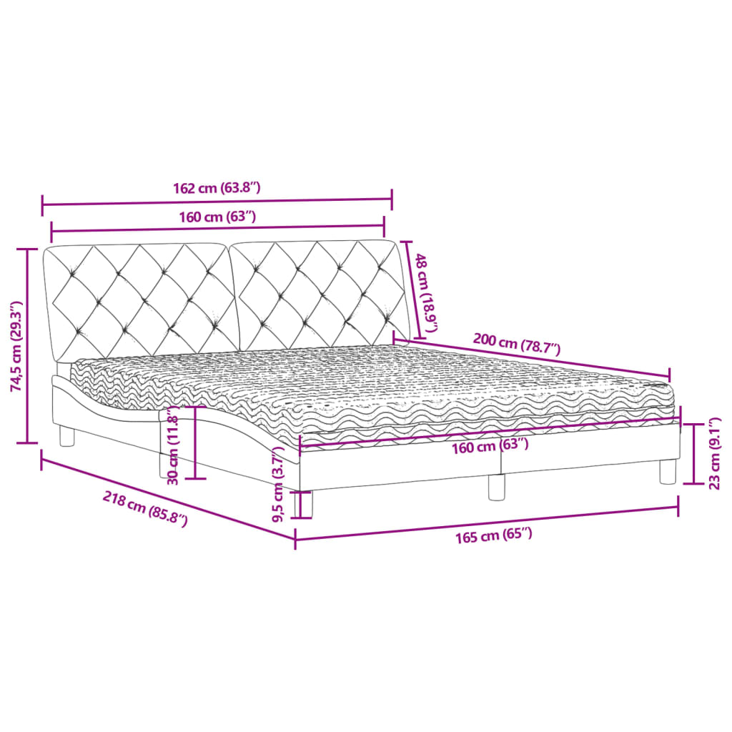 Bed with Mattress Dark Grey 160 x 200 cm Velvet