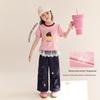 LUSON Girls' Cartoon Color-Block Short Sleeve T-Shirt