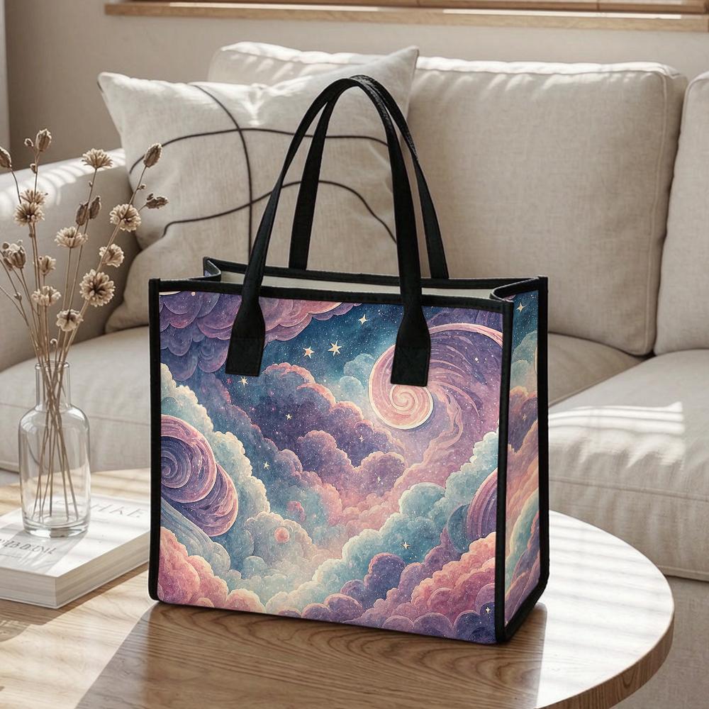 Dreamy Cloud Star Print Ladies Daily Tote Bag Stylish Casual Portable Shopping Shoulder Bag