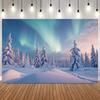 Aurora Theme Night Sky Photo Backdrop Winter Snow Mountain Forest Lake Polar Light Home Decor Photography Background4