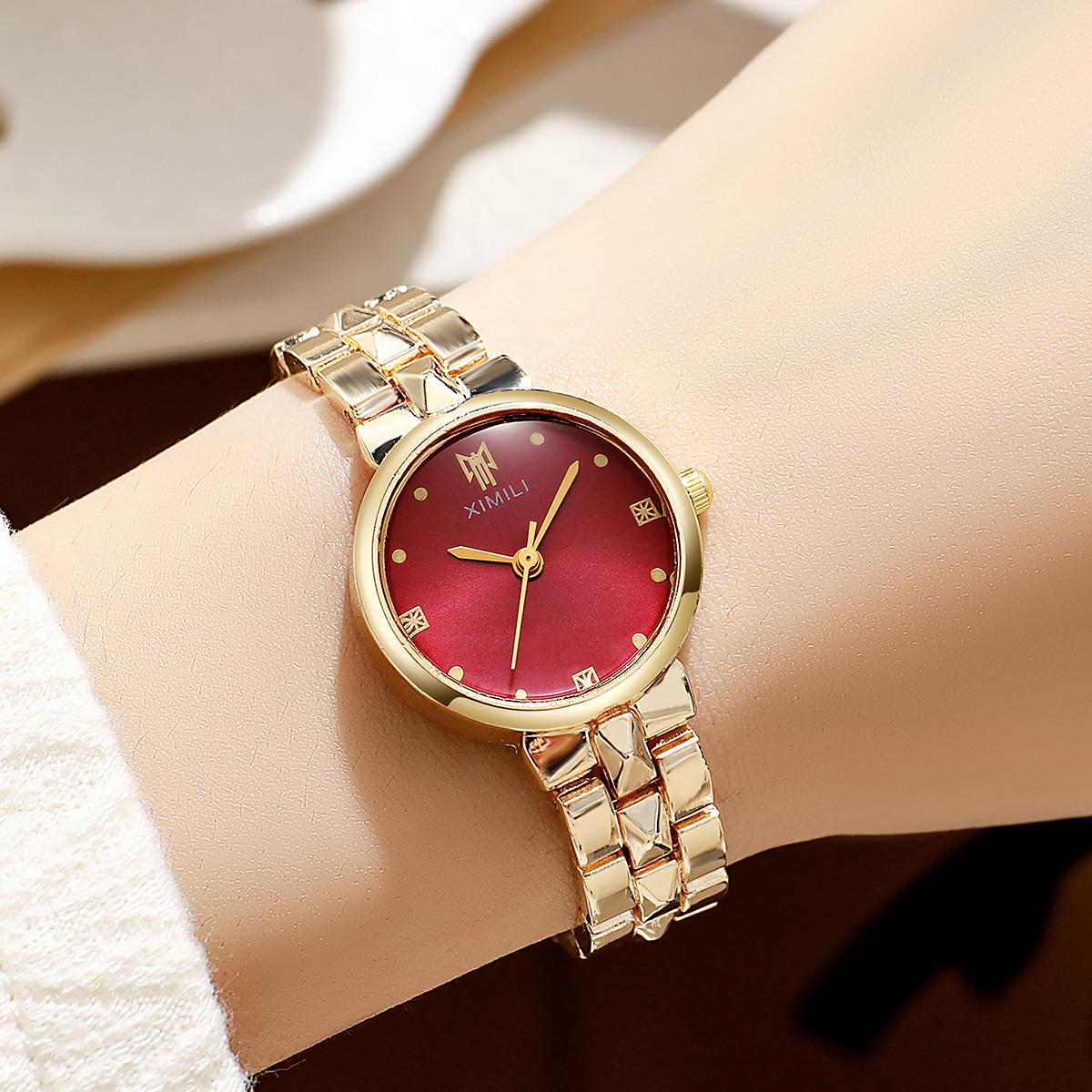Round Small Gold Watch Steel Belt Watch Women S Light Luxury Exquisite Fashion Quartz Watch