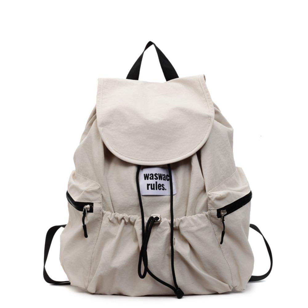 Solid Color Ruched Shoulder Bags Nylon Student Schoolbag Simple Drawsting Backpacks  Outdoor