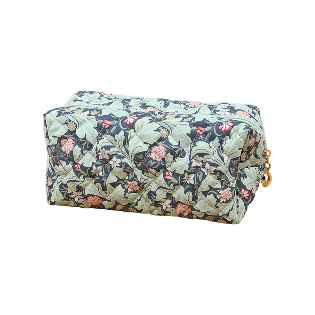 Quilted Cosmetic Bag with Floral Print Large Capacity Makeup Organizer Travel Toiletry Storage Pouch for Women
