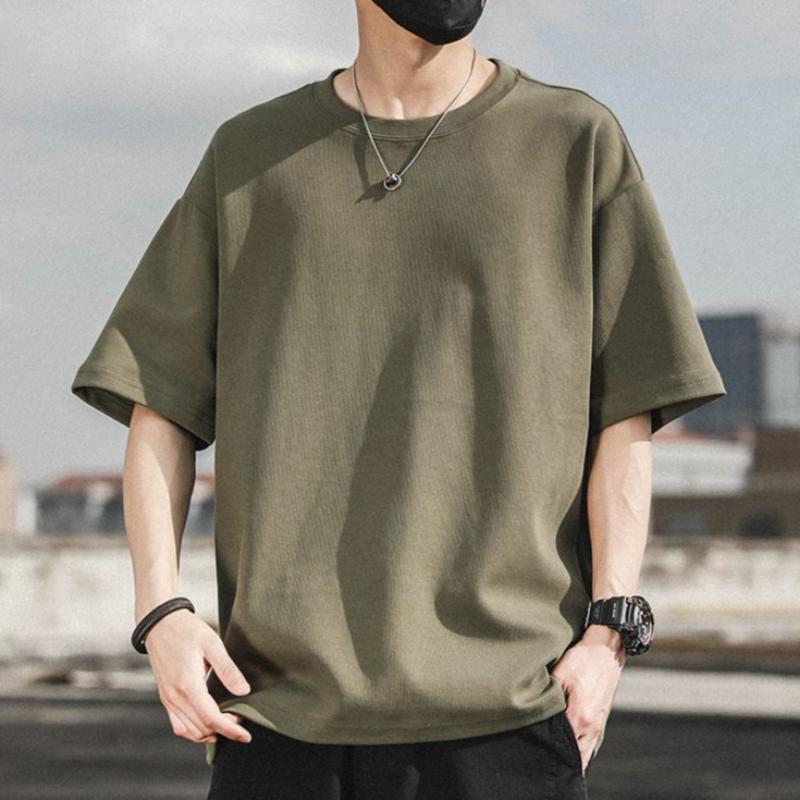 

Мужская однотонная футболка с коротким рукавом, летняя свободная модная футболка с короткими рукавами, дышащие и впитывающие пот пуловеры с круглым вырезом и короткими рукавами 3XL зелёный