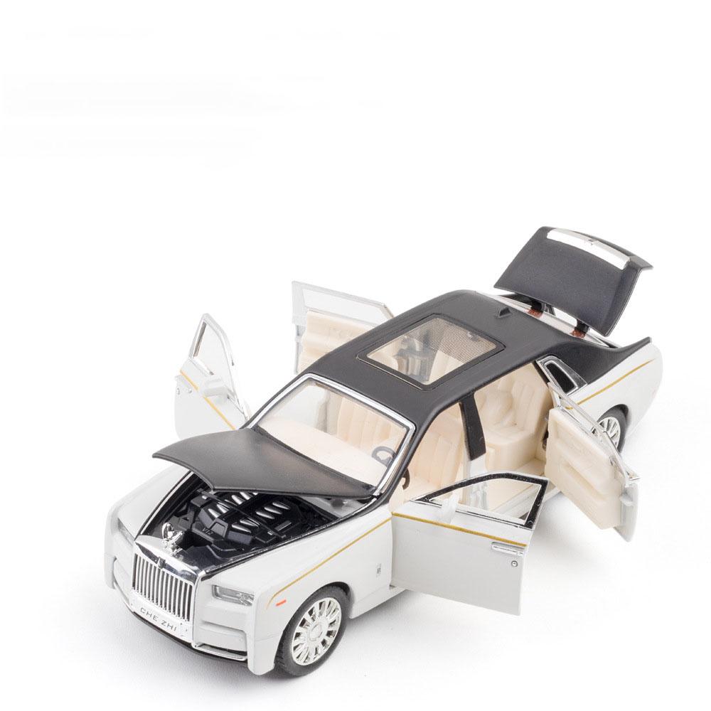 Scale 1:32 Rolls Royce Phantom Car Model Toy Metal Diecast Doors Opened Pull Back Sound Light Vehicle Models for Boys Kids Gifts