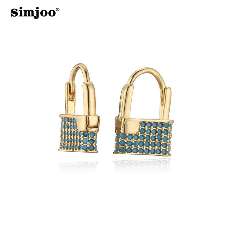 SIMJOO Creative Love Lock Design Color Zircon Earrings
