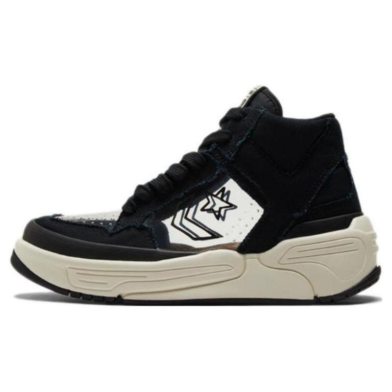 Joshua Vides X Converse WEAPON CX Two-Layer Suede Collaboration Creative Rhapsody Support High-Top Retro Basketball Shoes Unisex Black and White