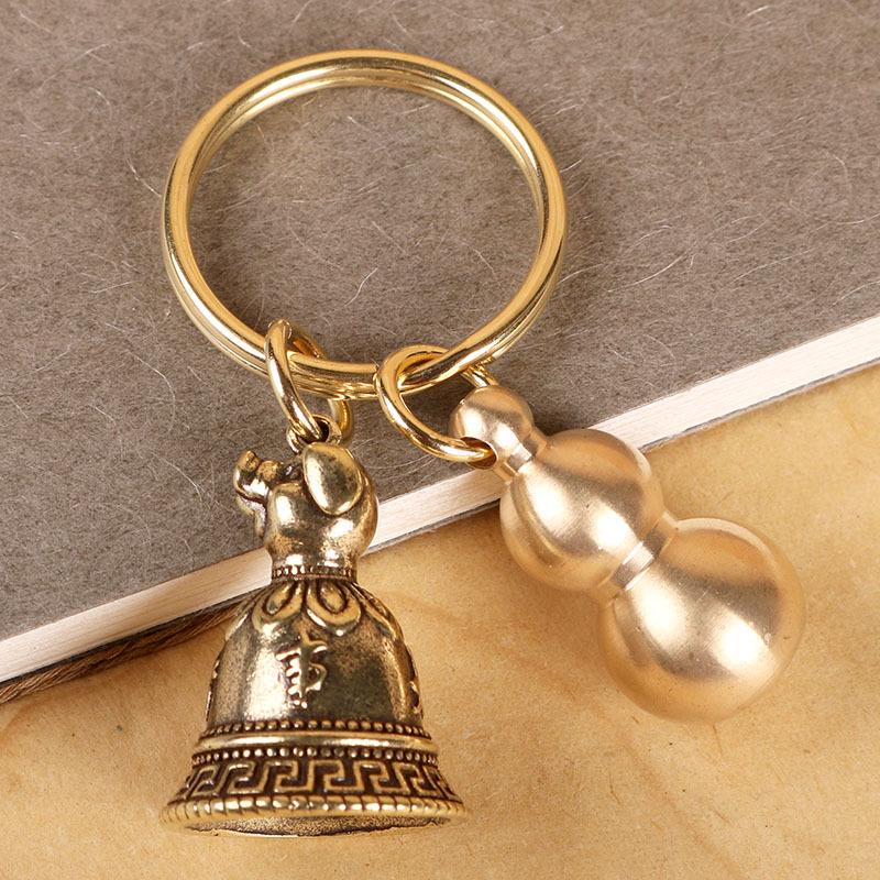 Personalized Zodiac Animal Brass Keychain with Copper Bell Pendant