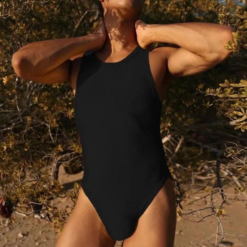 

Удобная однотонная мужская домашняя одежда в корейском стиле, модная, с изюминкой, для движения, базовая футболка, летние быстросохнущие майки XL чёрный