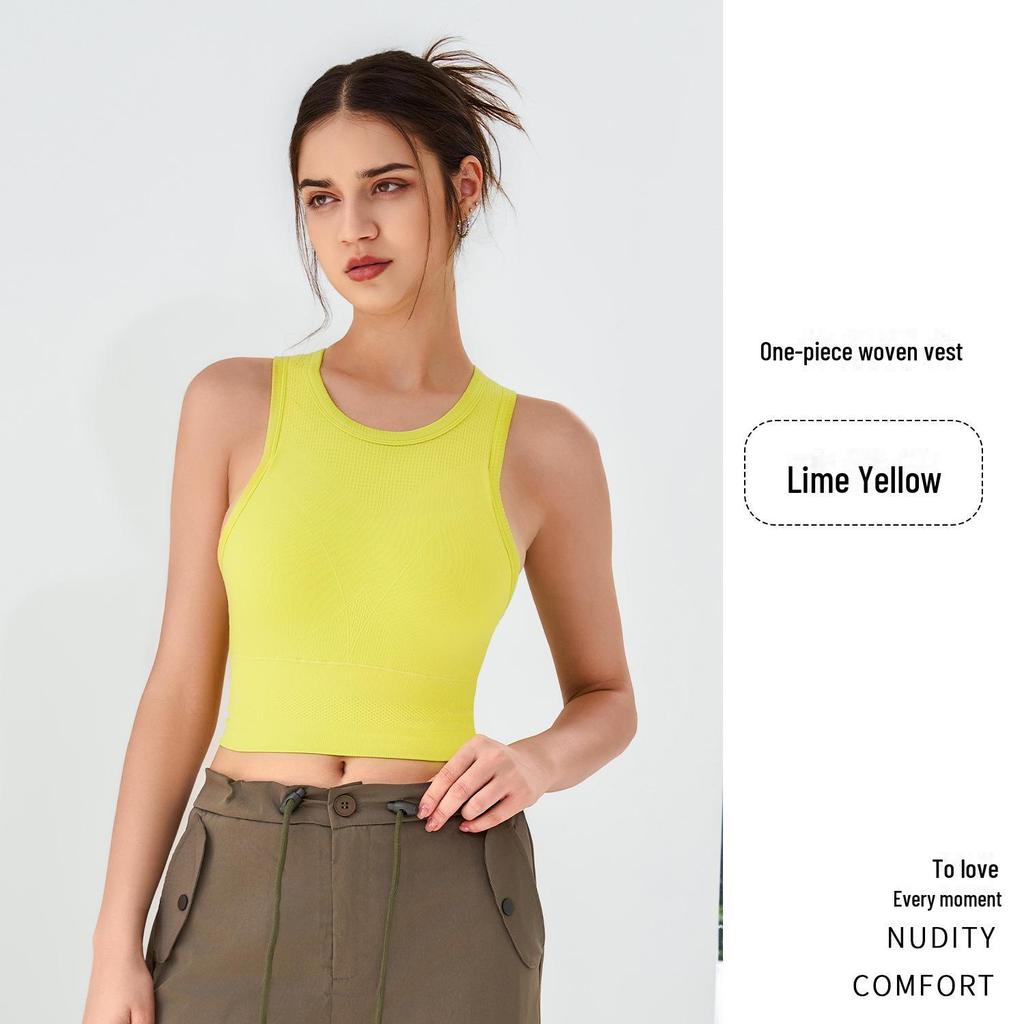 Women's Solid Color Knitted Sleeveless Yoga Sports Bra with Fixed Cup