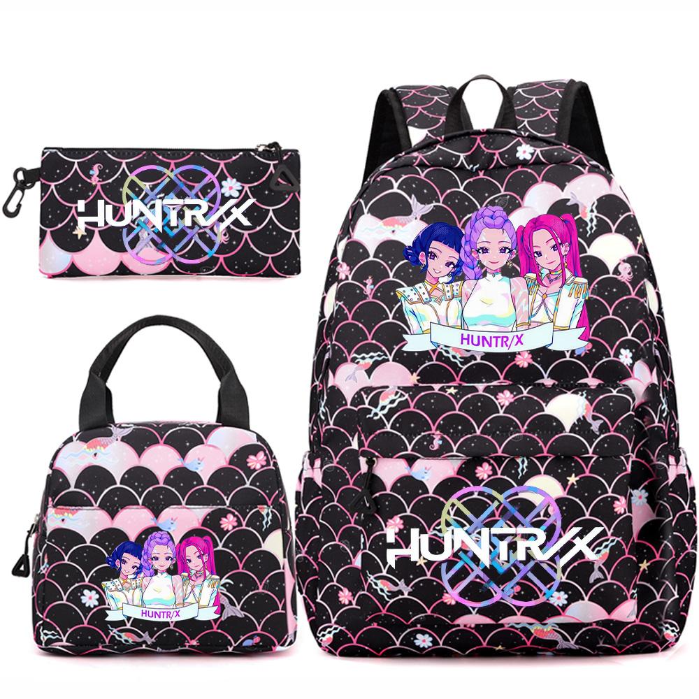 3Pcs/set Anime Kpop Printed Backpack Handbag Pencil Case for Teenger Student Girl Boy Schoolbag Kid Bookbag Large Capacity Travel Bag Gift