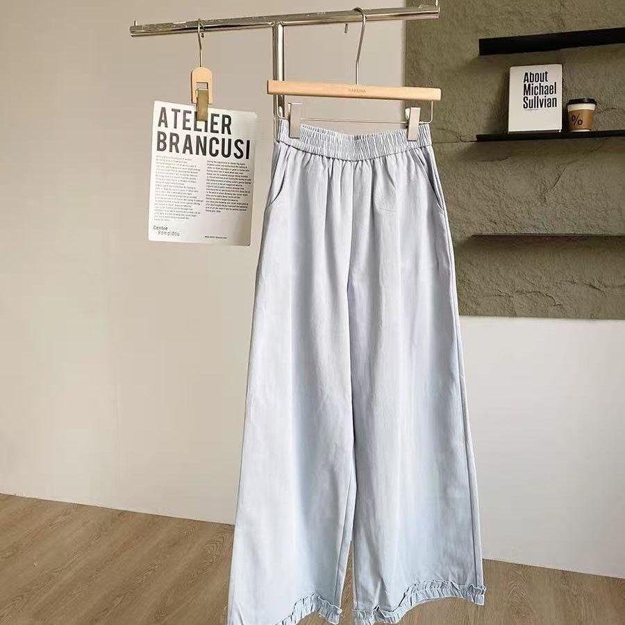 Women's Spring/Summer 2026 Sweet Ruffle Lace Wide-Leg Pants - Elastic Waist, Slimming, Soft, and Smooth Casual Wear