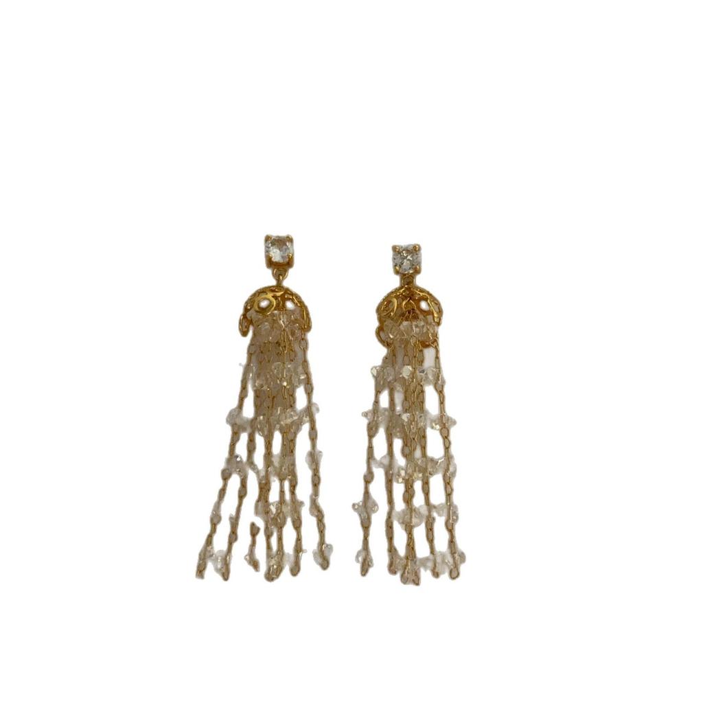 Clear Crystal Beaded Fringed Earrings, Earrings, Long Earrings, Light Luxury, Niche Temperament, Light And Smart, Exquisite And Shining