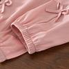 Pink Sweet and Cute Korean Version Fashion 3-7 Year Old Girl Casual Suit Bubble Sleeve Bow Top+Pants Two Piece Set Summer