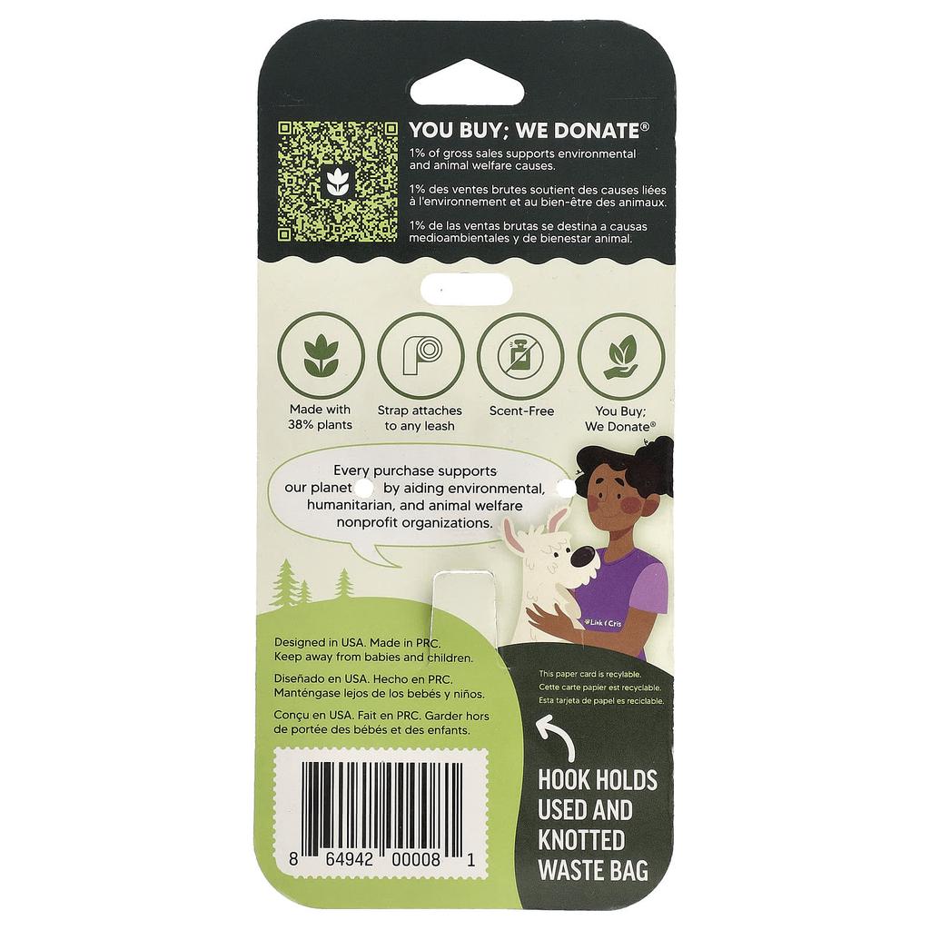 Original Poop Bags, Dispenser + Bag, Green, Unscented, 1 Count, 15 Bags