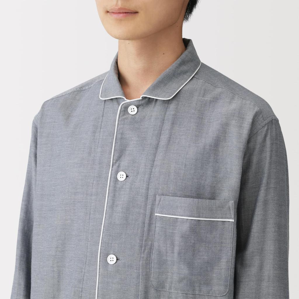 MUJI Nahtlose Doppelgaze Marineblau Größe S Herren Langarm-Schlafanzug, Streifen, (FB0YDA6S)