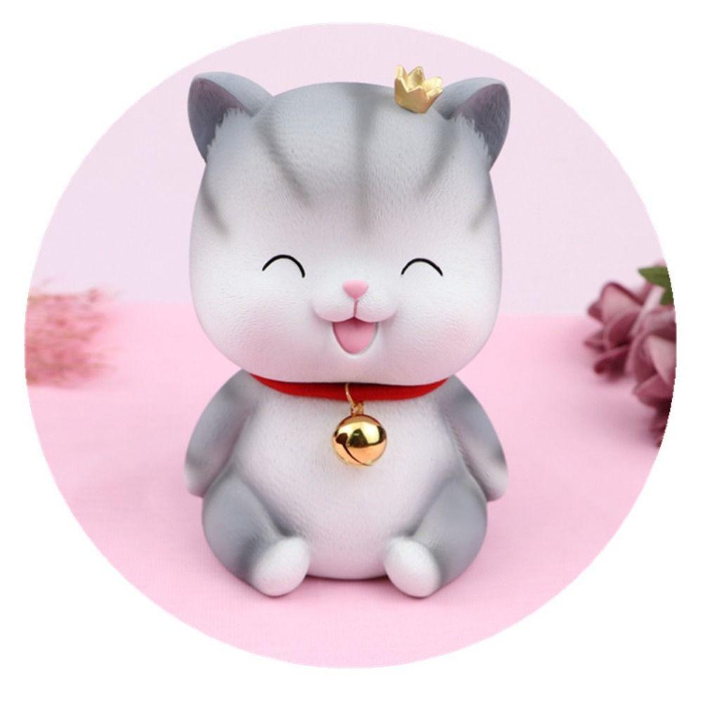 Animal Design Statue Money Box Grey Cat Crafts Ornaments Creative Cat Piggy Bank  Home Office
