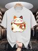 Unisex Summer Crew Neck Short Sleeve Tee Japanese Unisexeki Neko Lucky Cat Koi Fish Print Casual Loose Fashion Streetwear Daily Top
