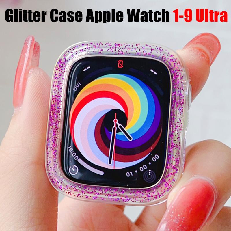 Glitzer Klare Hülle Für Apple Watch Series Ultra2 9 8 7 5 6 SE Ultra Bling Stoßfänger Schutzhülle Für iWatch 41 45 49 44 40 42 38mm
