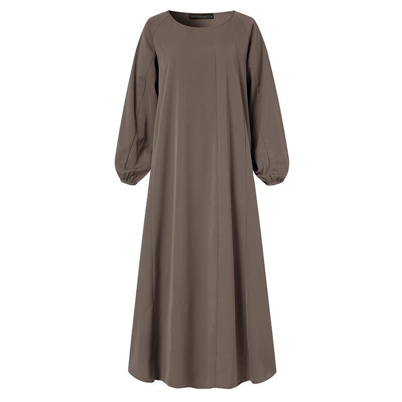Hijab Maxikjole Abaya Dame Langermet Solid Ramadan Elegnat Kjoler Festkåpe Isamic Abaya Tyrkia Hijab Kafta Klær