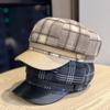 Red Plaid Woolen Octagonal Hat for Women in Autumn and Winter Korean Style Retro Beret New Retro Newsboy Hat Trend