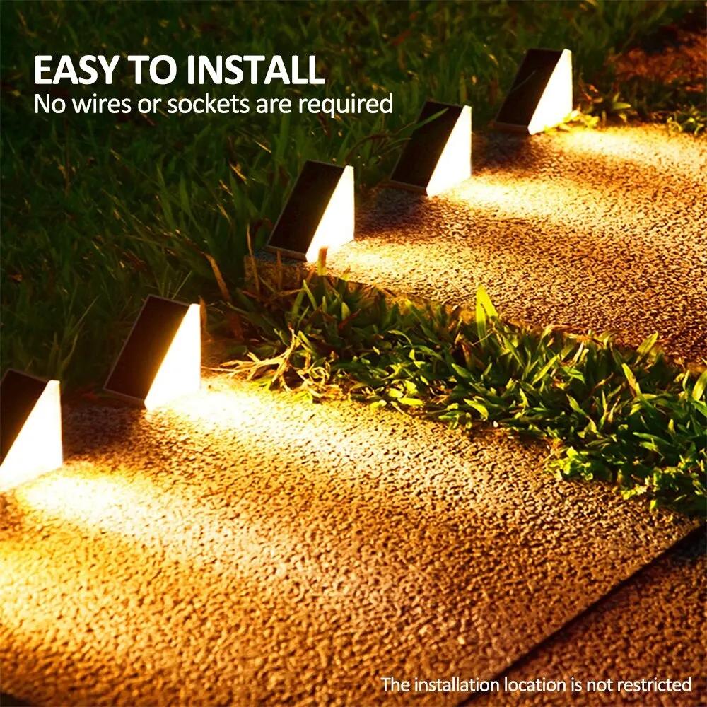 Outdoor Solar Step Lights Warm White RGB Triangle IP67 Waterproof Auto On Decoration Deck Lights for Patio Yard Driveway Porch