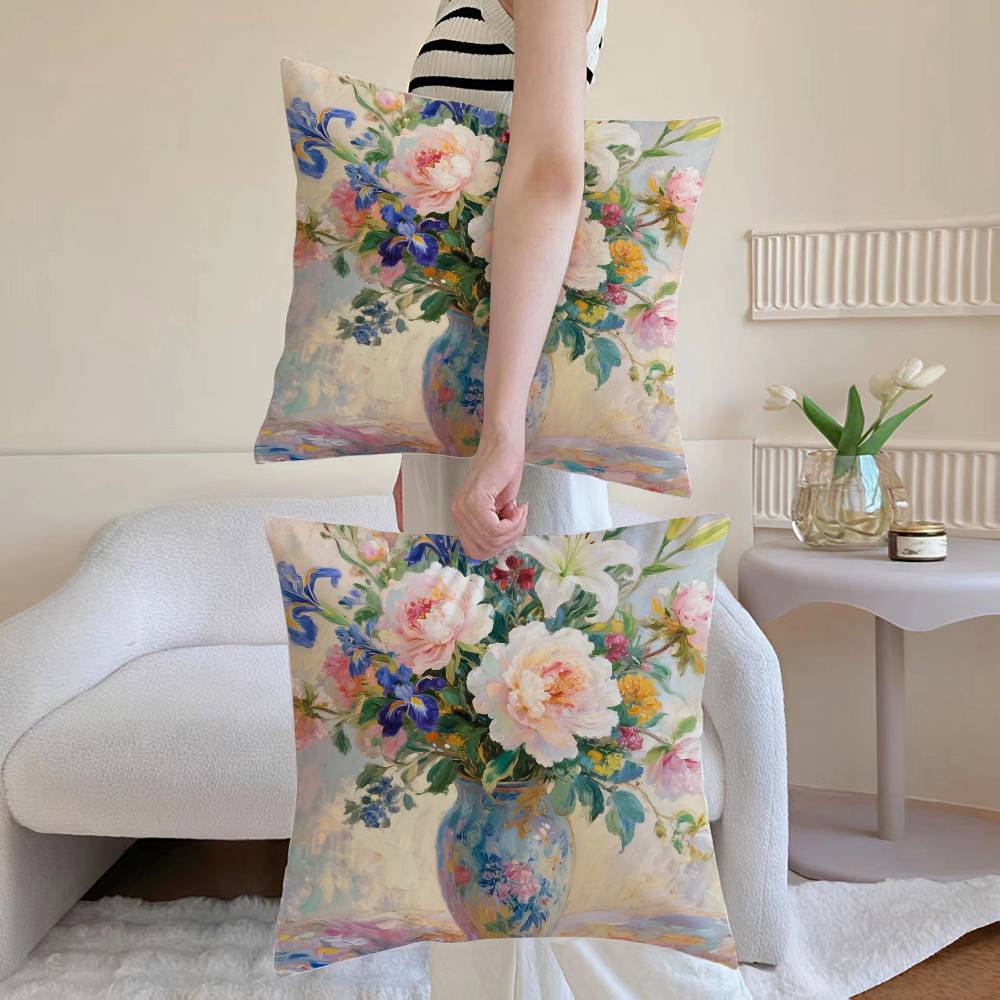 Flower Vase Pillow Case Sofa and Living Room Decorative Cushion Covers Dust-proof and Mite-proof Invisible Zipper