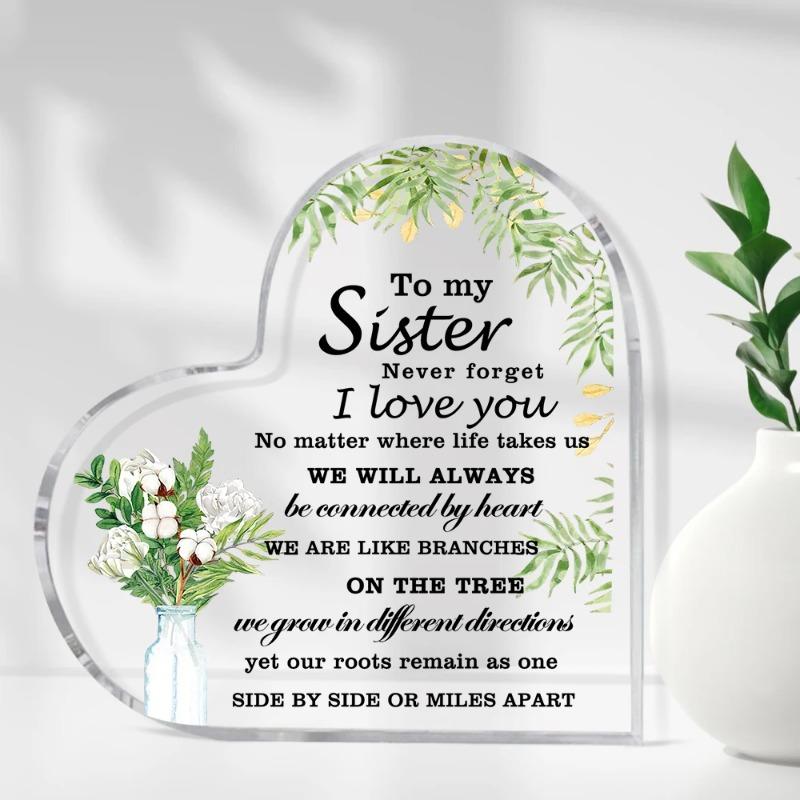 2D Flat Sister Gifts Acrylic Keepsake Desktop Decoration Plaque, Home Decor Plaque Hanging Wall Art Decorative Garden Decoration for Room Door Signs H