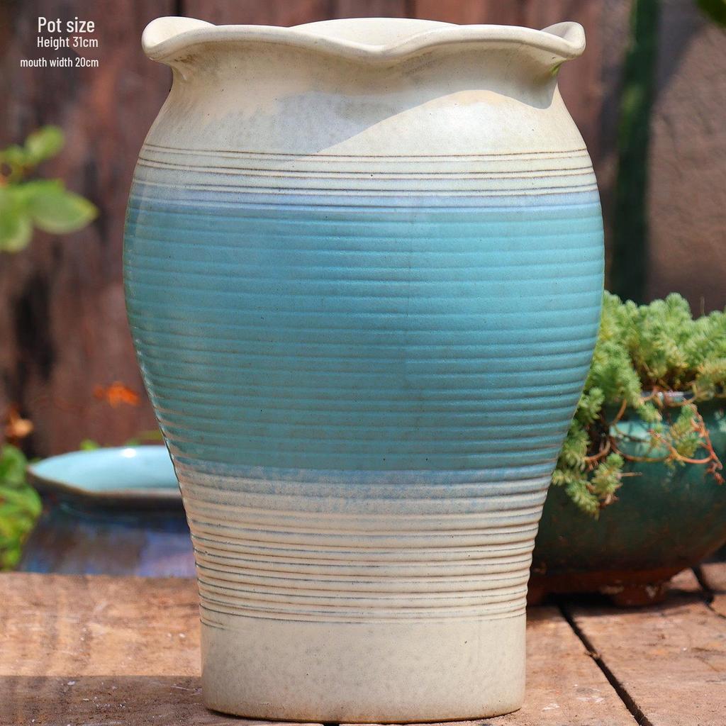 Handmade Large Ceramic Pot for Succulents & Orchids - Breathable, Coarse Pottery Bonsai Planter