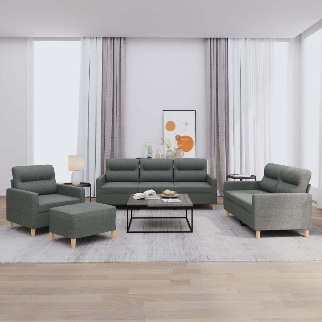 Vidaxl 4-Piece Lounge Set, Fabric Upholstered, Dark Grey