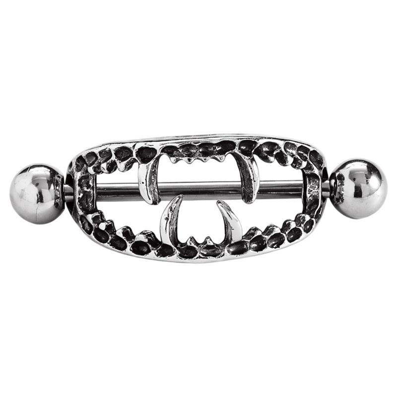 Openwork Fangs Ear-Piercing Jewelry with a Visible Straight Barbell and Ball Ends for Stacked Cartilage Styling Looks