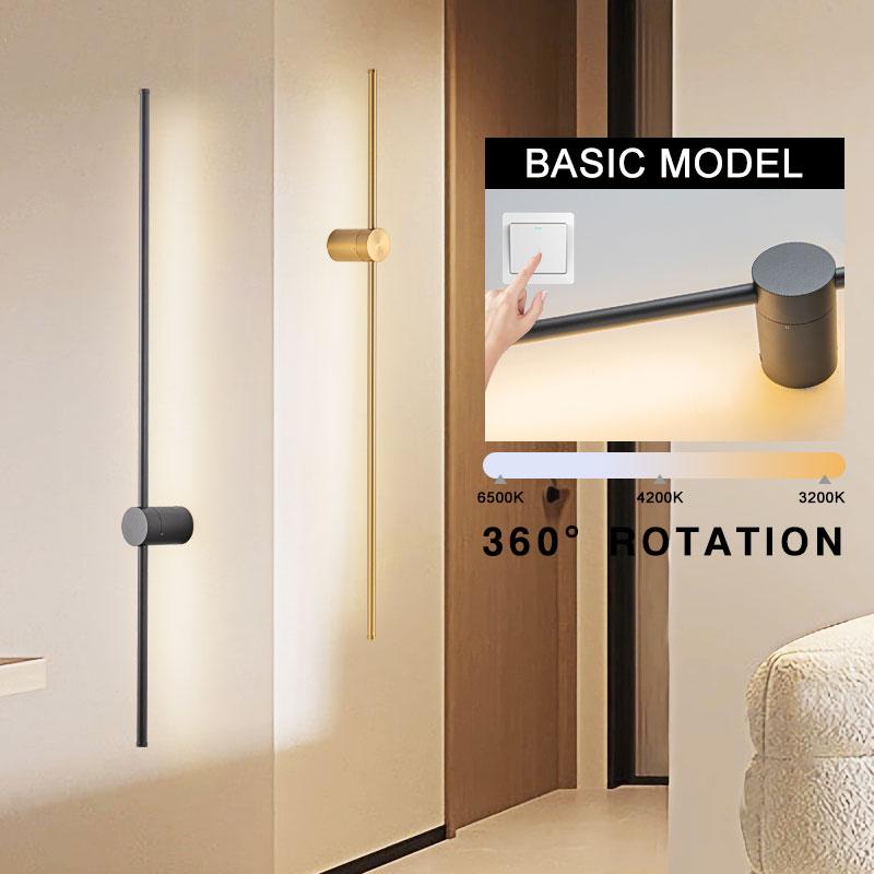 Nordic Black Copper LED Wall Lamps for Sofa Background Bedroom Indoor 360° Rotation LED Wall Lights Decor for Home Stairs Aisle