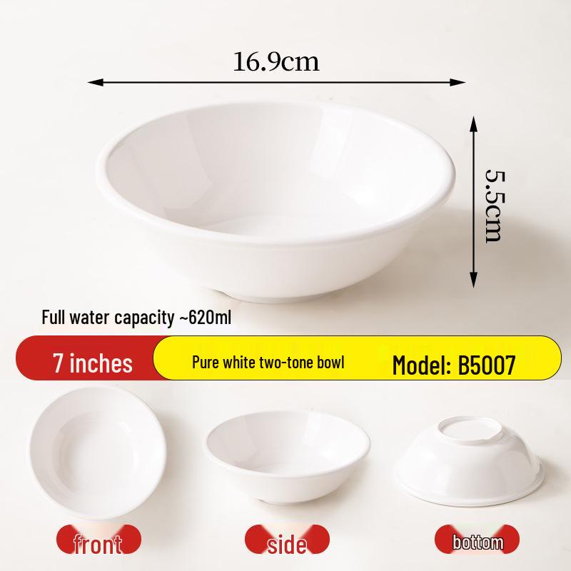 Melamine Breakfast Bowl for Porridge, Soy Milk, Noodles, & Wontons - Imitation Porcelain Tableware with Rolled Rim