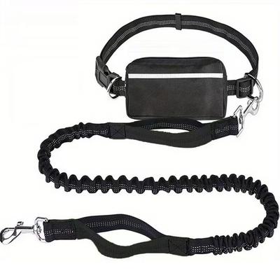 Hands-Free Bungee Dog Leash for Running & Walking - Dual Shock Absorbing, Adjustable Waist Belt, Reflective Stitching, 3 Stainless Steel D-Rings