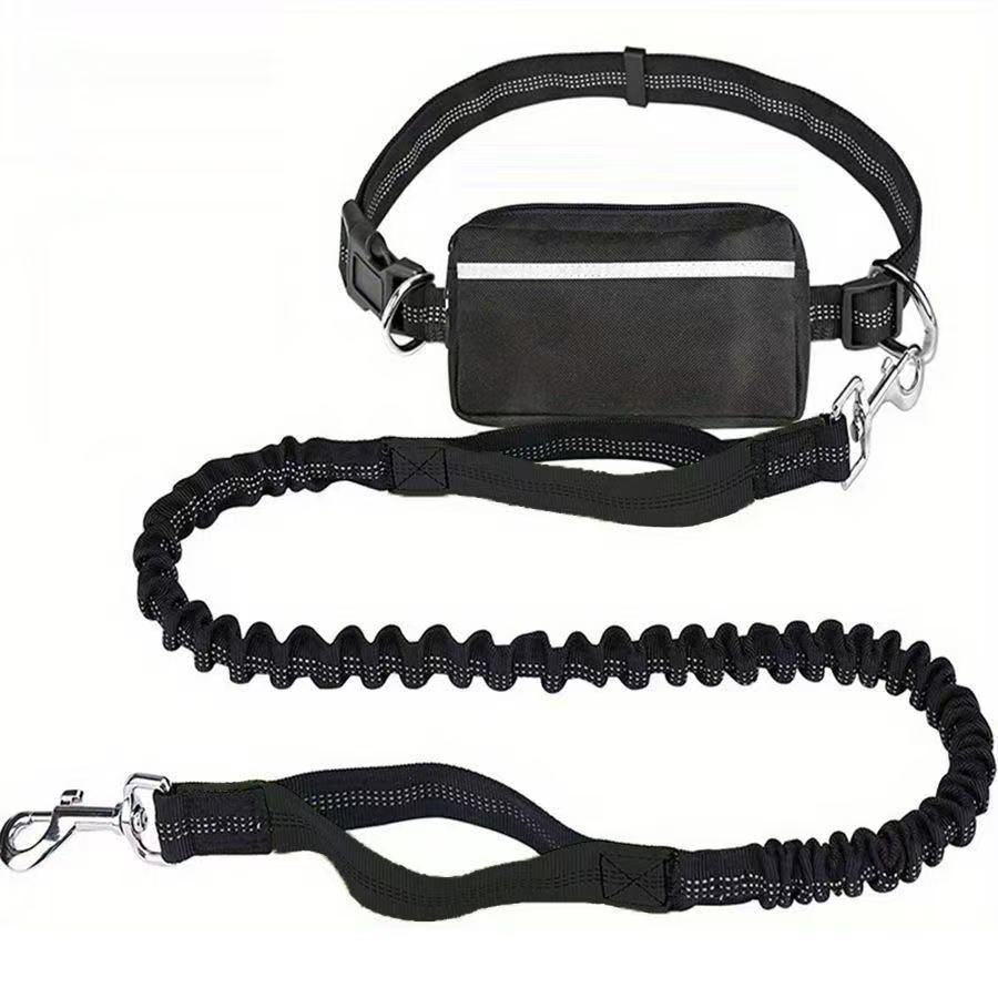 Hands-Free Bungee Dog Leash for Running & Walking - Dual Shock Absorbing, Adjustable Waist Belt, Reflective Stitching, 3 Stainless Steel D-Rings