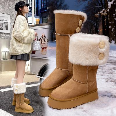Botas de nieve de suela gruesa para mujer, nuevo invierno, doble uso, aumento de altura interior, apiladas y engrosadas, zapatos de algodón pequeños cálidos