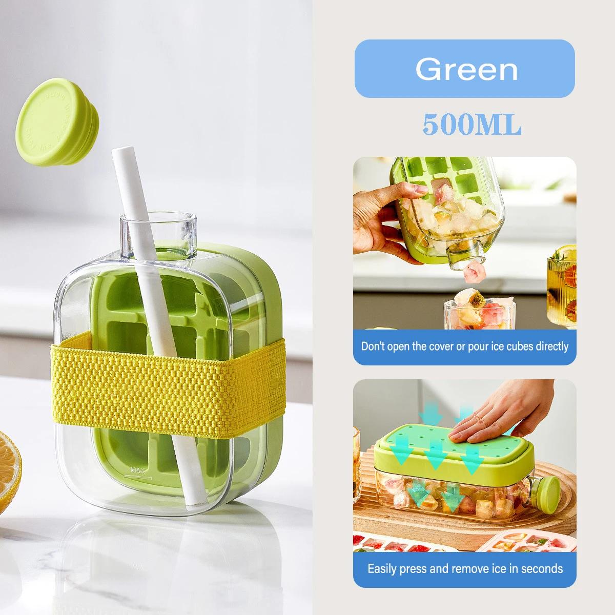

500ML 12 Grids Ice Cube Trays Bottle Portable Travel Silicone Freezer Ice Cube Mold Whiskey Ice Cream Water Bottle Cube Maker