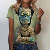 Women's Short Sleeve Crewneck T-Shirt with Halloween Print for Casual Daily Wear