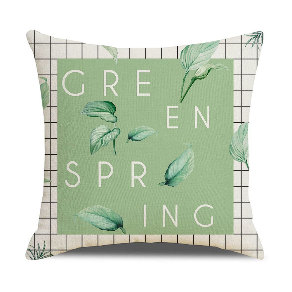 Ins Style Nordic Simple Geometric Abstract Small Fresh Green Plant Elk Linen Print Square Pillowcase