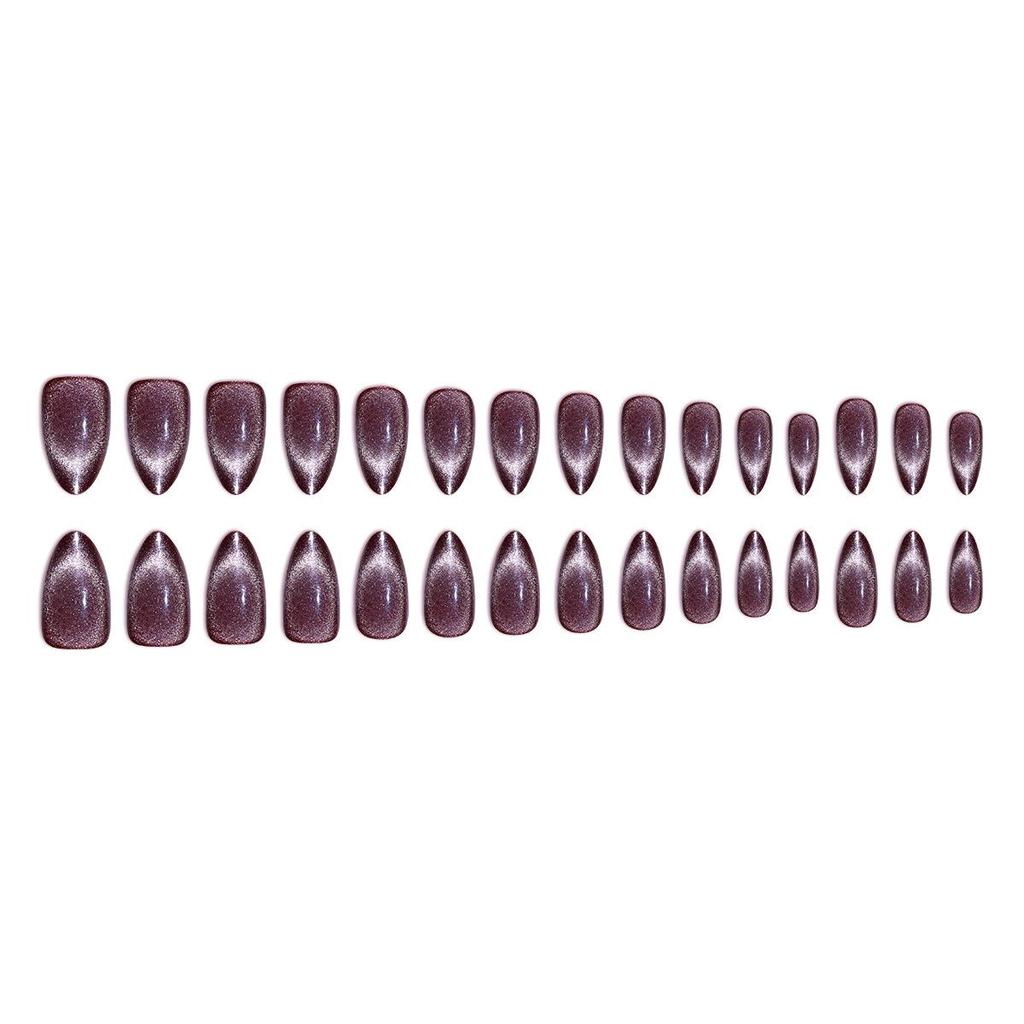 Stylish Cat Eye Press-On Nails: Medium Short Almond Teardrop Shape, 30-Piece Set, Simple Luxury Nail Art.