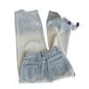 Korean Style Rhinestone Inlaid Gradient Washed High Waist Denim Pants - Women's Straight & Wide Leg Options.