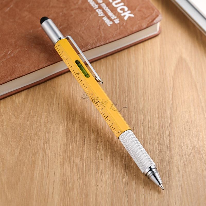 6-In-1 Metal Tool Pen Multifunctional Level Scale Pen, Screwdriver Capacitive Touch Ballpoint Pen