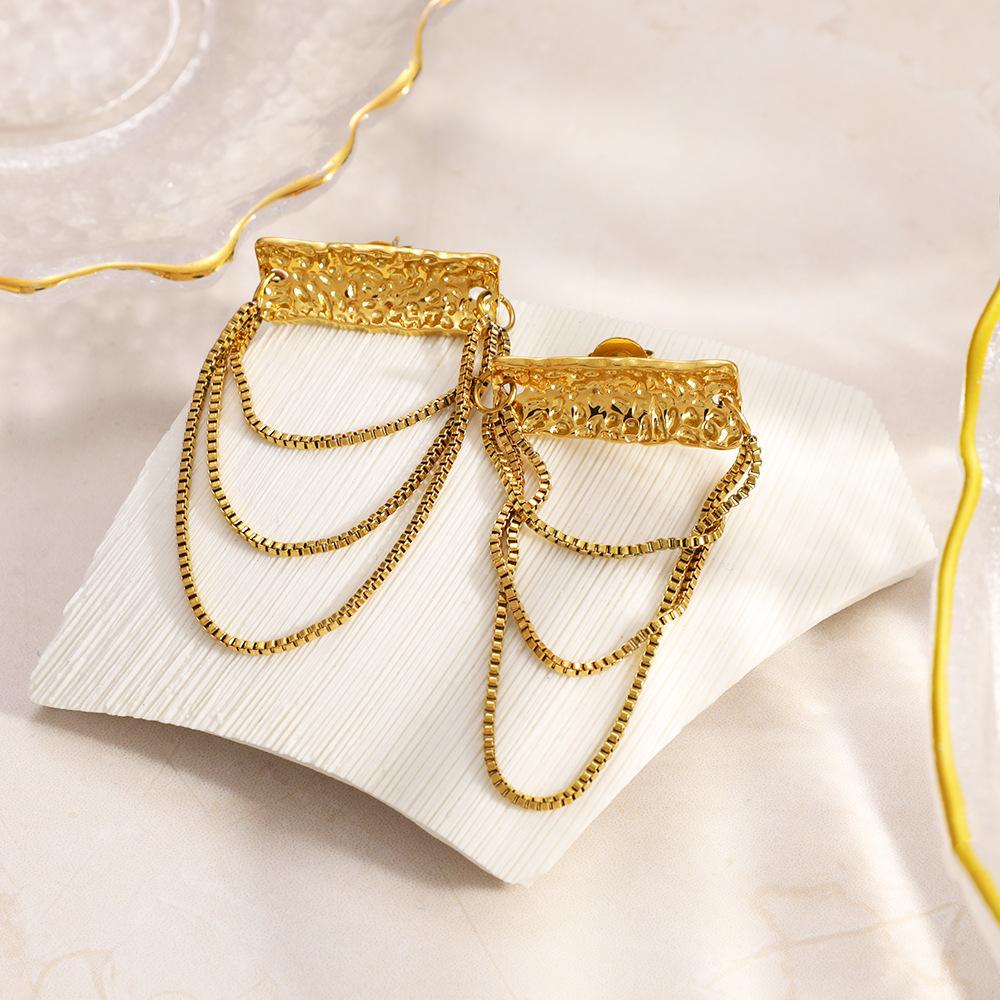 Stainless Steel Earrings Ins Layered Chain Tassels with a Cool and Stylish Vibe, Plated 18k Real Gold Earrings
