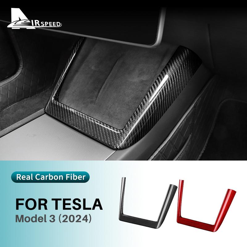 Real Hard Carbon Fiber Wireless Charging Frame Protect Trim Cover For Tesla Model 3 Highland 2024 Car Interior Accessories