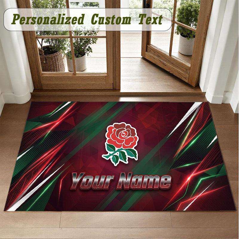 Crystal Velvet Square Rug Custom NameEngland Rugby Pattern Non Slip Home Floor Decor Rug
