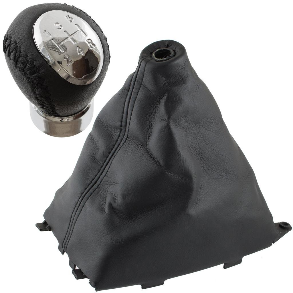 Mazda 6 GG/GY 02-08 Schaltknauf SCHWARZES LEDER 5 GANG 12MM + Schaltsack + Rahmen 2 Stück. EINSTELLEN