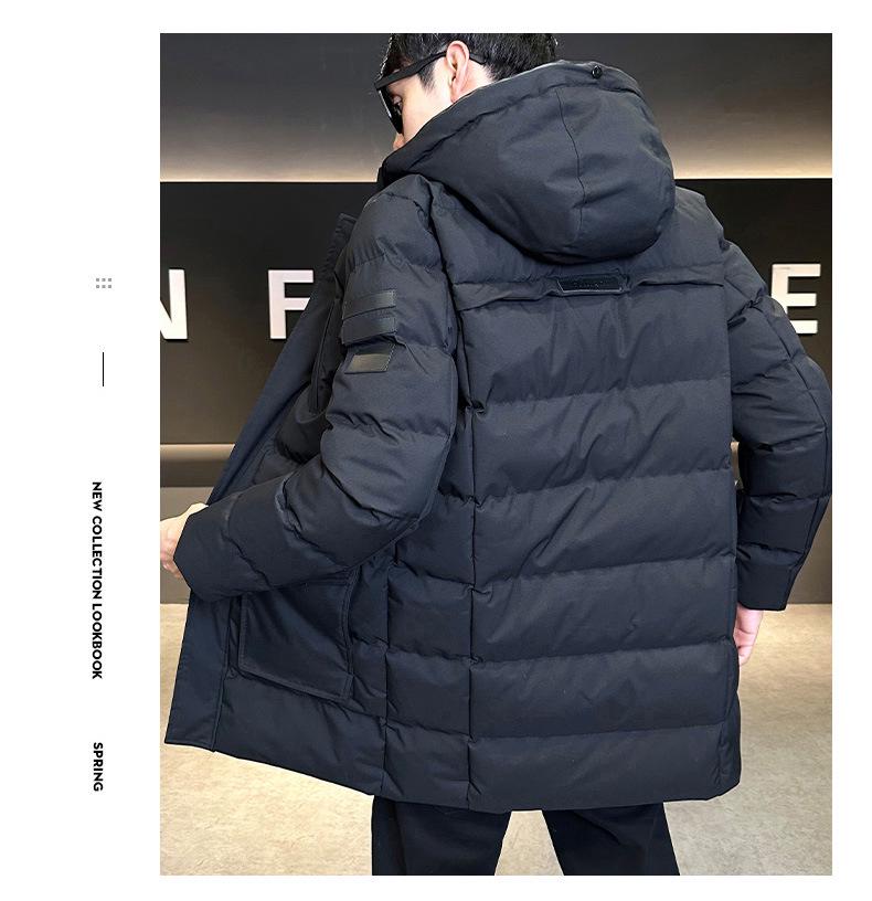 Men's Plus Size Casual Mid-Length Cotton Jacket with Fur Collar Hooded, Thickened for Warmth, High Quality