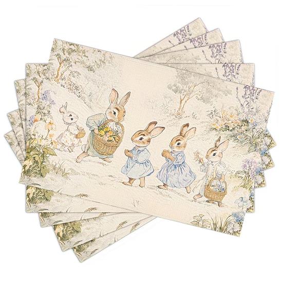 

5Pcs Floral Linen Placemats Cute Bunny Hummingbird Farmhouse Placemats Machine Washable Table Protection Mats for Home Dining Wedding Party